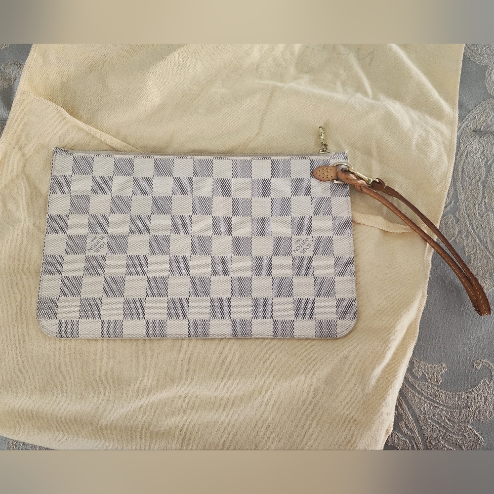 Authentic Pre-Owned Louis Vuitton Neverfull Damier Azur Pochette Wristlet